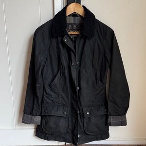Barbour Women’s Waxed Canvas Black Winter Tartan Coat Jacket US Size 6